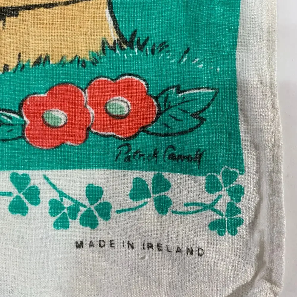 Vintage Irish Linen Tea Towel Irish Coffee Leprechauns Fairy Made in Ireland